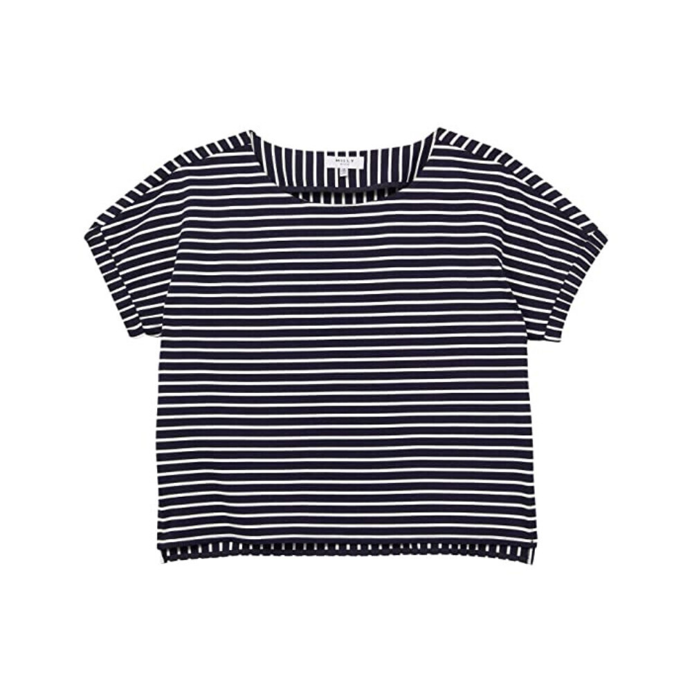Milly Minis Julie Top Girls 14 Blue Striped Yarn-Dye Knit Short Sleeve RED518